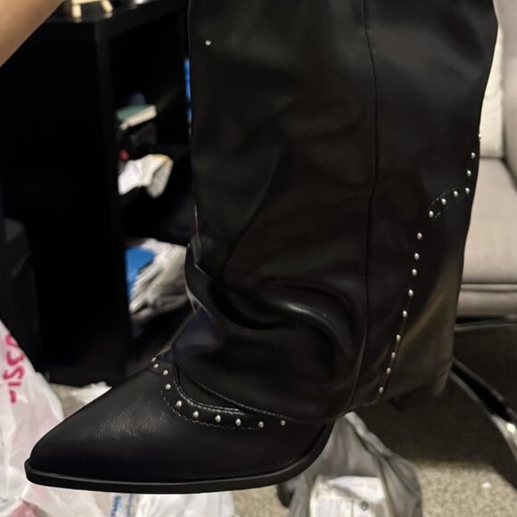 Shark Studded Fold Over Knee High Boots - Picture 3 of 10